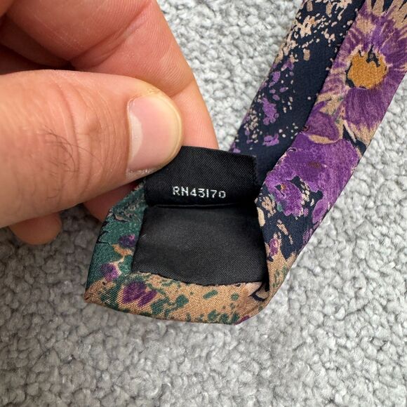 Oleg Cassini Vintage 90s Silk Necktie Mens Floral Abstract Purple Green Designer - Picture 8 of 9